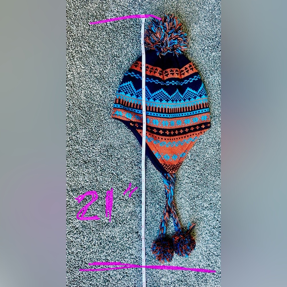D&Y | Knit Hat in Orange and Blue | big kids/small adult | unisex | like new - Picture 4 of 17